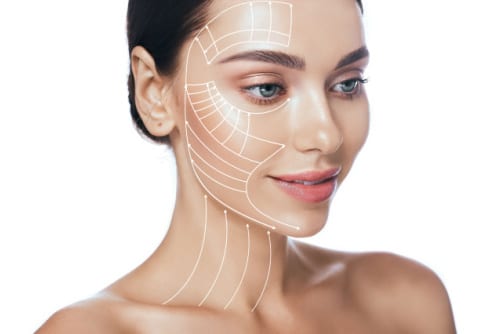 Lifting lines, advertising of face contour correction, skin and neck lifting